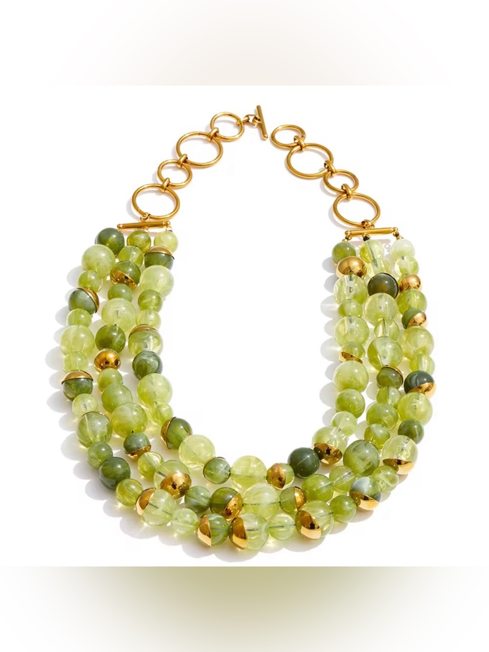✨ Green Multi-Strand Beaded Statement Necklace ✨ Stainless Steel